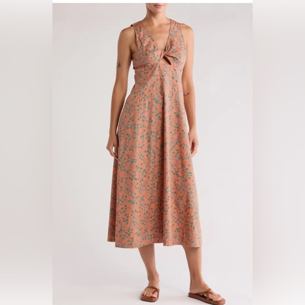 Madewell Floral Midi Dress in Peach and Green